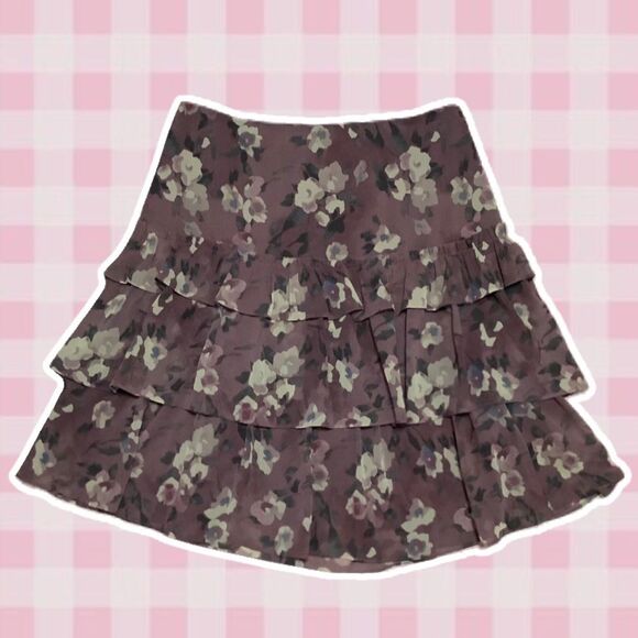 Lauren Ralph Lauren Whimsigoth Romantic Purple Floral Ruffle Midi Fairy Skirt 4 - Picture 1 of 15